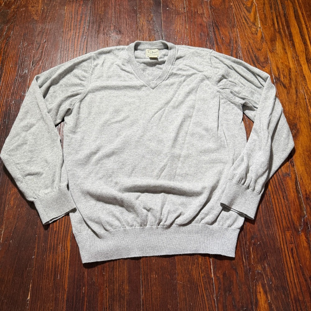 Vintage LL Bean Sweater Mens XL Gray Cashmere Blend V Neck Preppy Old Money‎